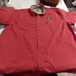 Sawhorse Mens Short Sleeve Button Down Shirt Georgia Bulldogs Logo Size XL Red